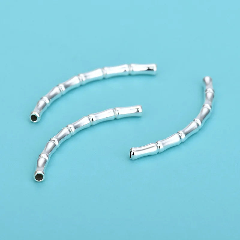 Sterling Silver Sleek Bamboo Curved Noodle Tube Connector Loose Beads for Jewelry