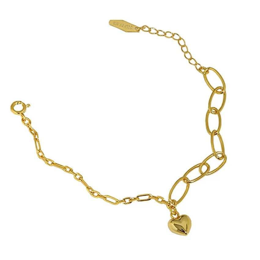 2021 New Paper Clip Chain Heart Bracelet 925 Sterling Silver Chain Bracelet 18k Gold Heart Charm Bracelet Women