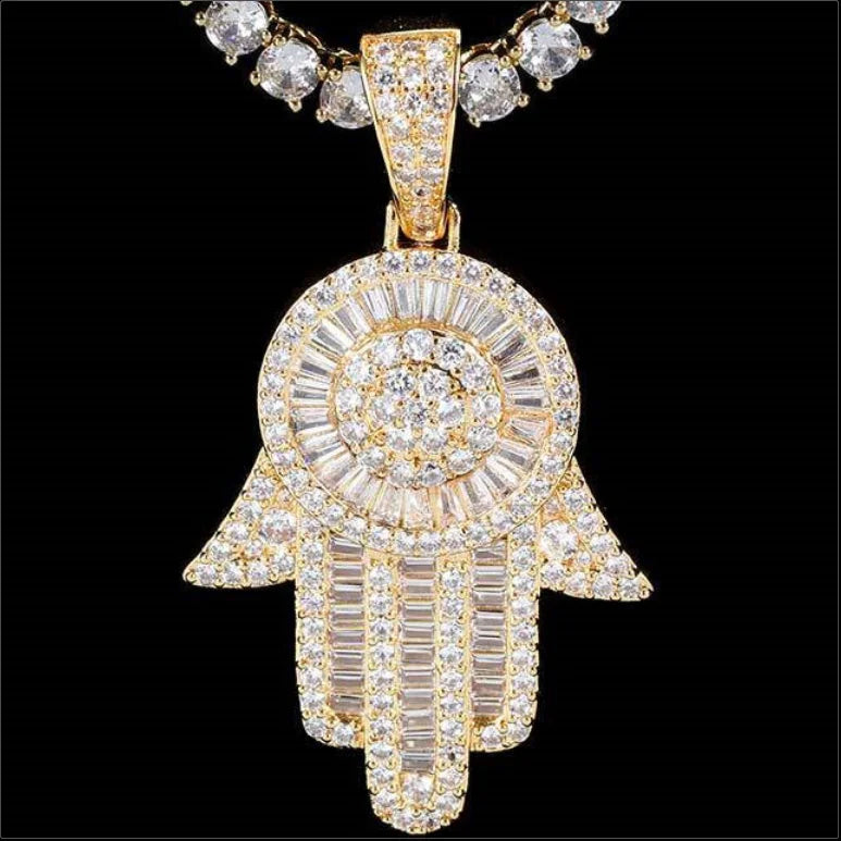 Pass Diamond Tester Wholesale Ice Out VVS Moissanite 925 Silver 1.5Inch Hamsa Hand Pendant Islam Hip Hop Men Necklace