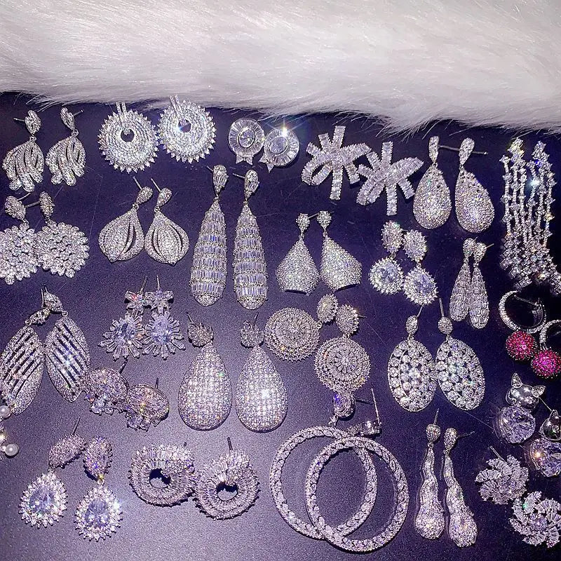 S925 Silver Needle Luxury Full Zircon Super Gorgeous Earrings Mix Shipping Crystal Women Vintage Hyperbole Rhinestone Earring