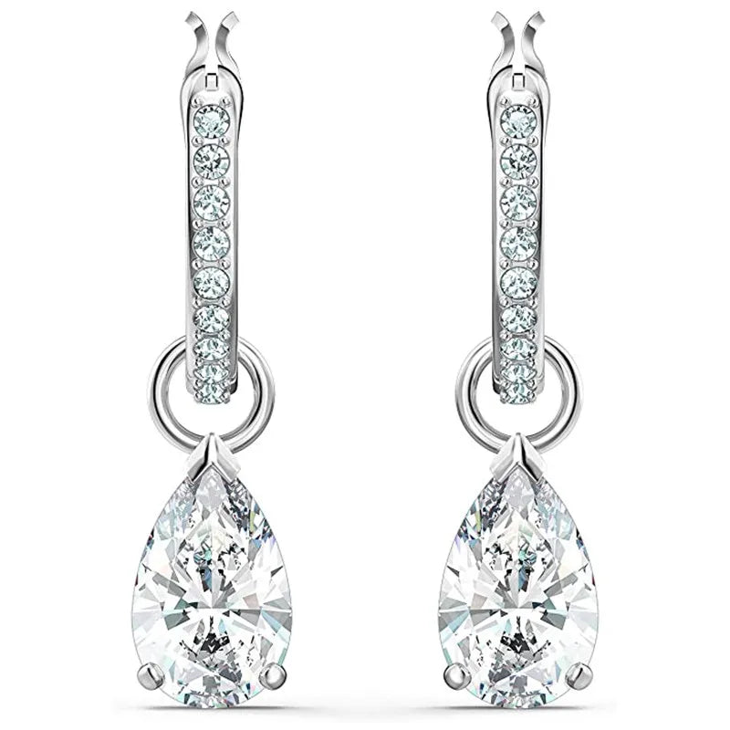 CAOSHI Water Drop Teardrop Shaped Jewelry Women Simple Silver Plated Wedding Drop Earrings Cubic Zirconia Hoop Earring