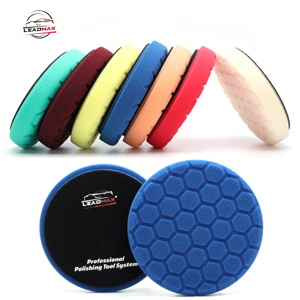 LEADMAX OEM Customizable 6'' Wool Foam Honeycomb Polishing Sponge Car Body Sanding Buffing Pads 5in Polyurethane Application for