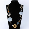 Bohemian Style Painted Iron Sheet Resin Circle OX Warble Long Necklace for Girl's