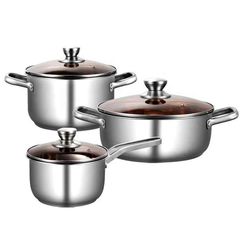 Thickened Pots 3-Piece Set Korean Eco-Friendly Household Kitchen Milk Pot Soup Frying Pan Combination Stainless Steel Cookware