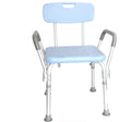 Blue Height-Adjustable Bath Shower Bench with Padded Arms Contoured Back Textured Shower Chair Seat for Bathroom Use