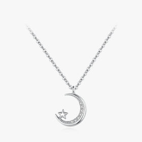 Ailmay Fashion 925 Sterling Silver Moonlight Little Star CZ Pendant Necklace for Women Girls Party Accessories Jewelry