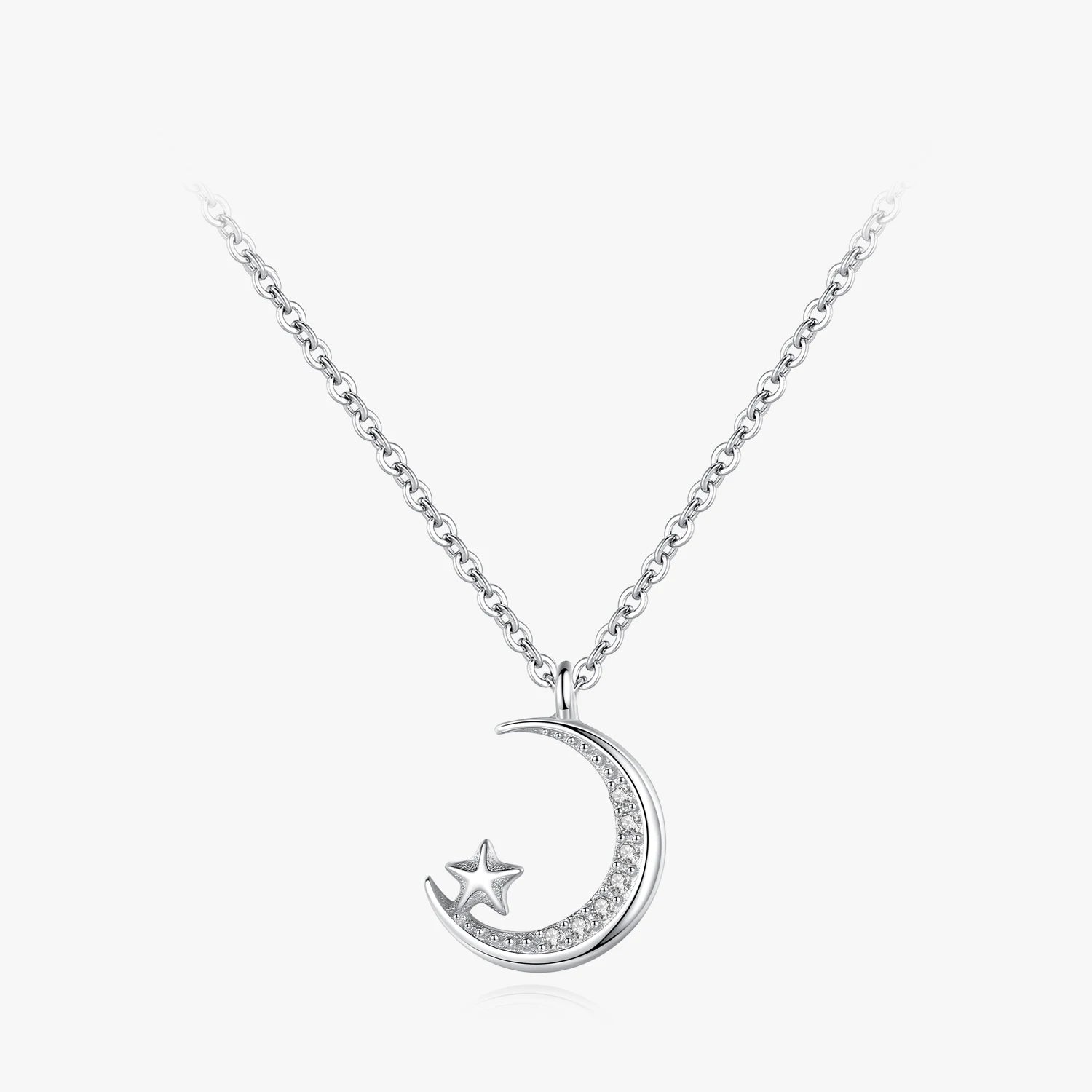 Ailmay Fashion 925 Sterling Silver Moonlight Little Star CZ Pendant Necklace for Women Girls Party Accessories Jewelry