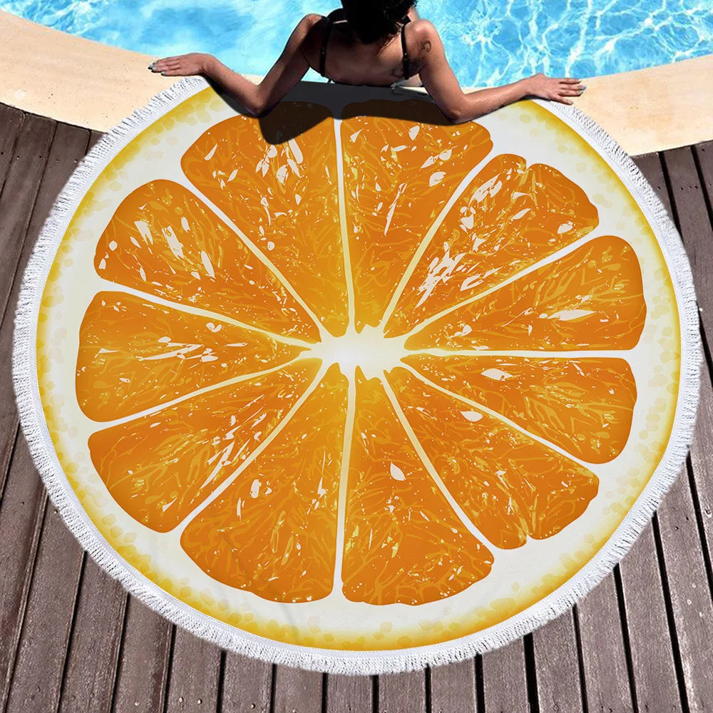 Factory Price Orange Round Beach Towel Undersea World Shower Bath Towels Microfiber Summer Swim Circle Yoga Mat 150cm
