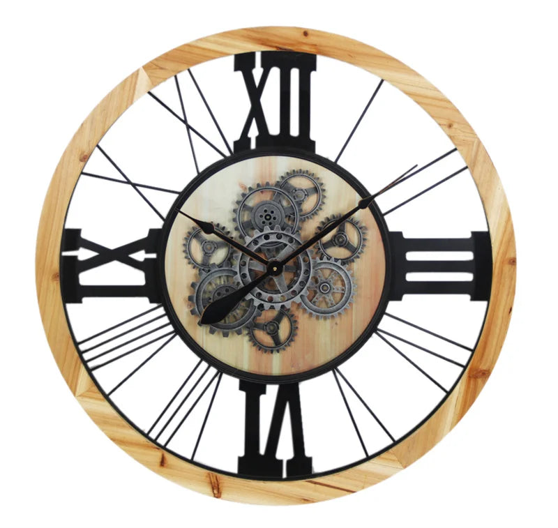 INFINITY TIME 27inch 68cm Carbon Grey Industrial Wooden Clock Wall Moving Gears Wooden Wall Clock for Farmhouse Home Decor