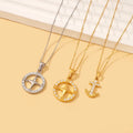 Fashion Fine Stainless Steel Wholesale 18k Gold Plated Waterproof Diamond Jewelry Compass Anchor Pendants and Charms Necklace