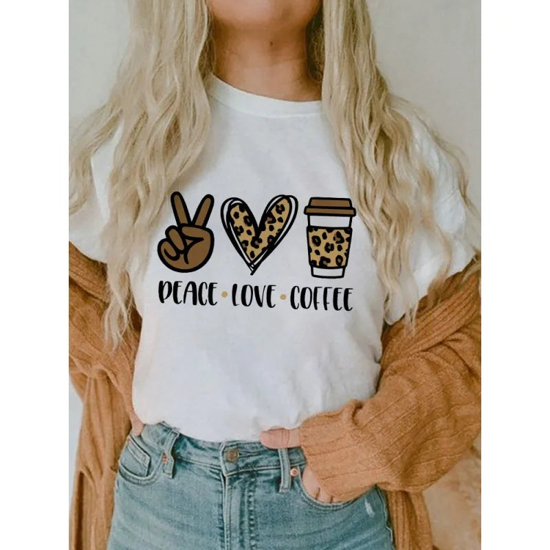 Tee Basic Clothing Women Clothes Print T Shirt Leopard Love Heart Trend Cute Summer Top Fashion Short Sleeve Graphic T-shirt