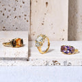 C5074 Abiding Jewelry Factory Wholesale Gemstone Cushion Cut Adjustable 925 Silver Natural Stone Ring Gold Plate Citrine Rings
