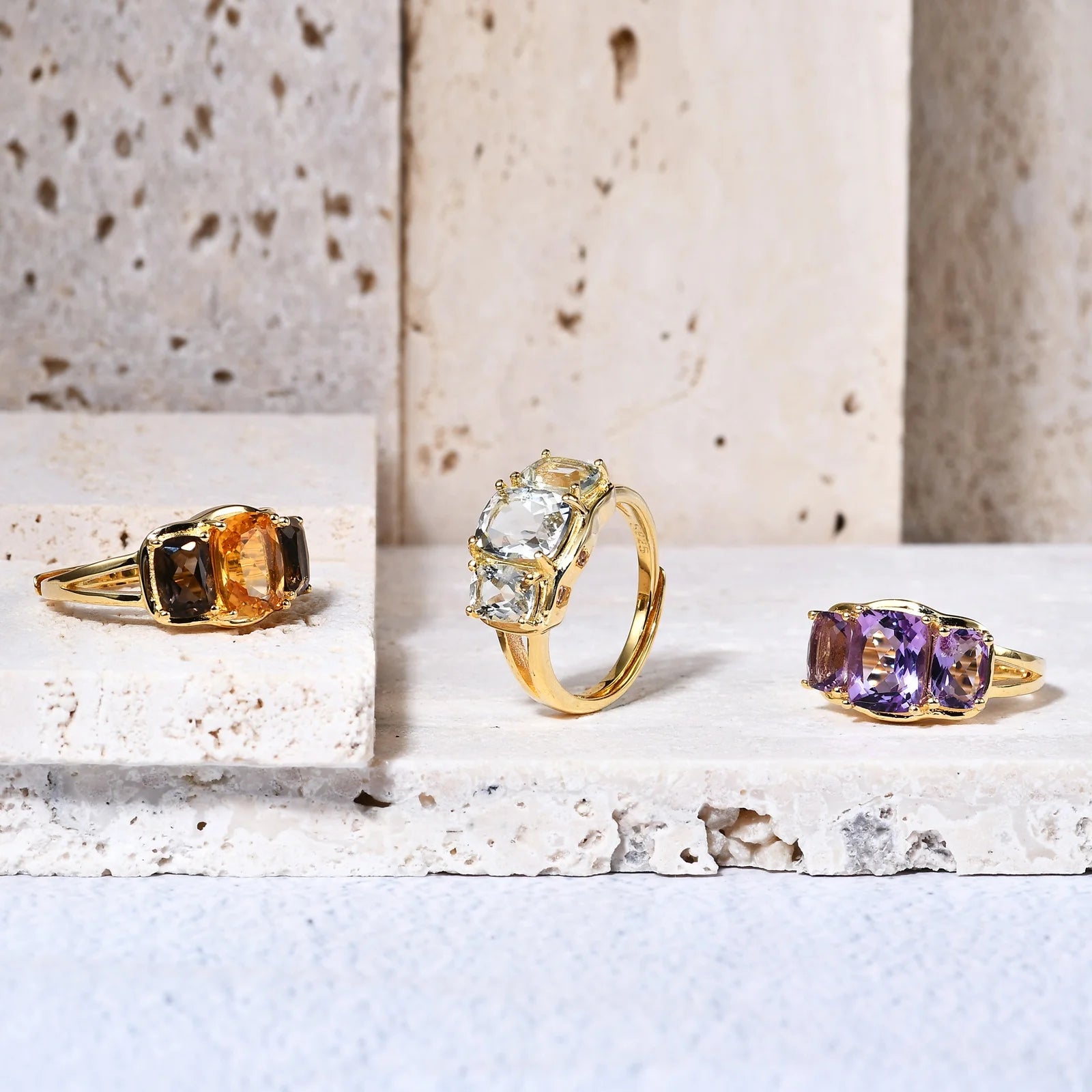 C5074 Abiding Jewelry Factory Wholesale Gemstone Cushion Cut Adjustable 925 Silver Natural Stone Ring Gold Plate Citrine Rings