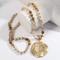 Women Boho Jewelry 8mm Natural Gemstone Square Crystal Glass Bead Necklace  Rhinestone Metal Big Round Disco Pendant Necklace