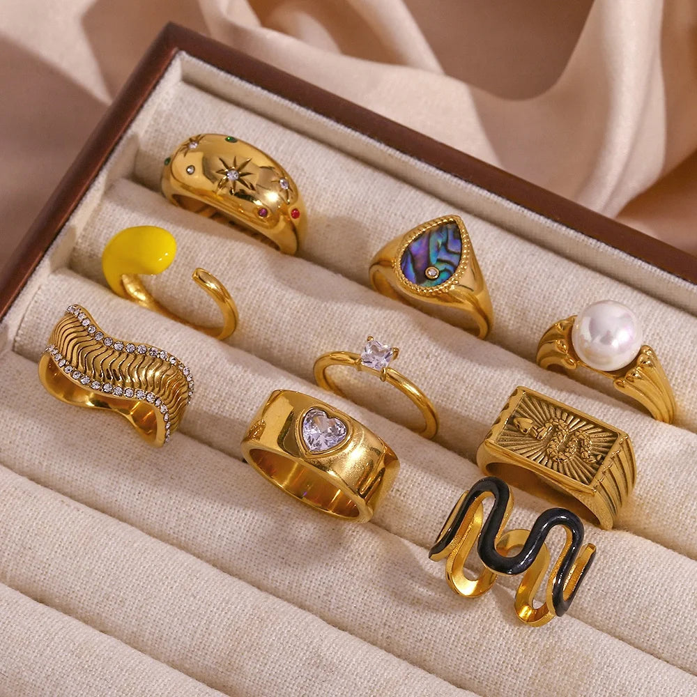 Dreamshow Jewelry Fashion Jewelry Ring Set 18k Gold Plated Stainless Steel Rings Jewelry Women