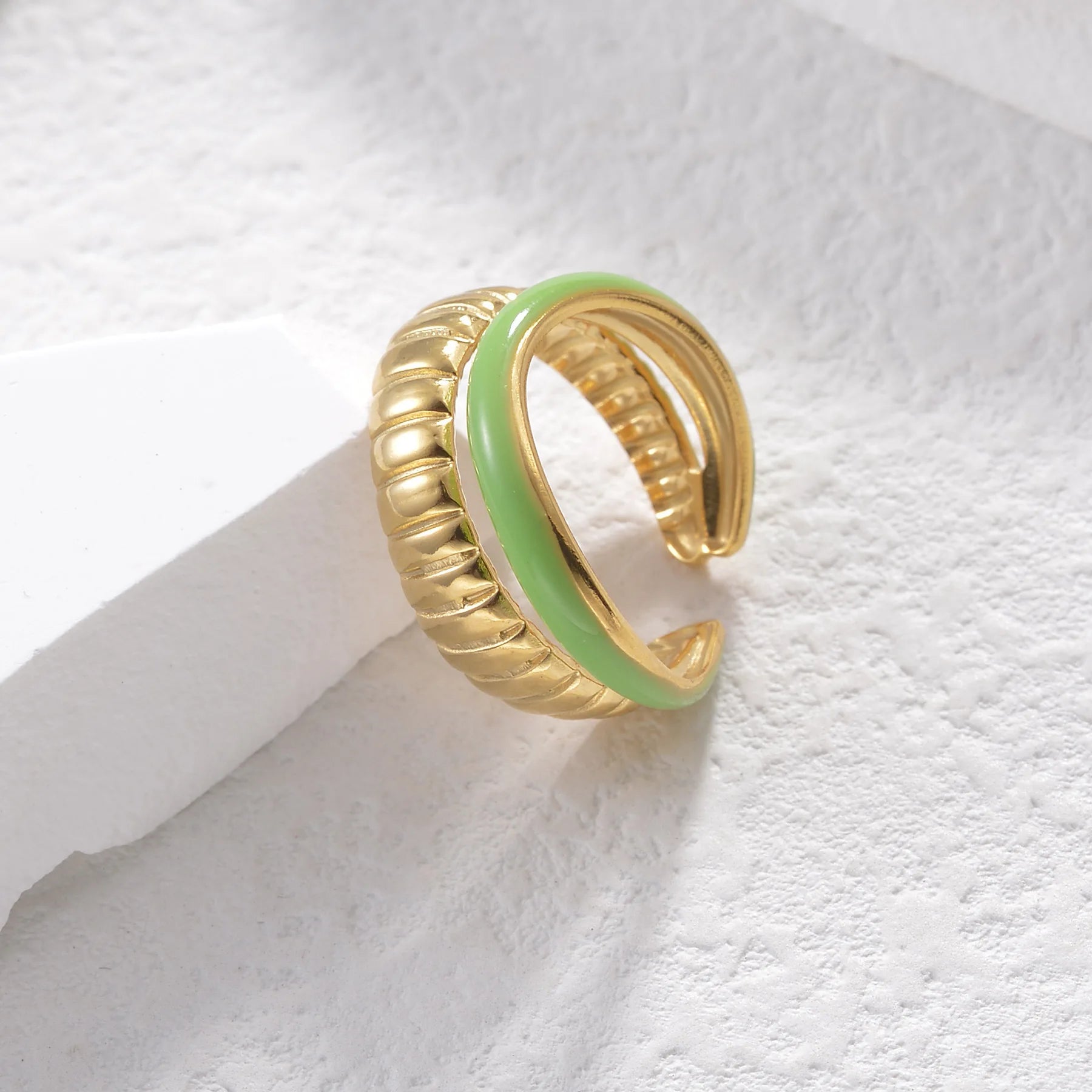 New Green Oil Dripping Double Sided Bag with Adjustable Texture 18k Stainless Steel Ring