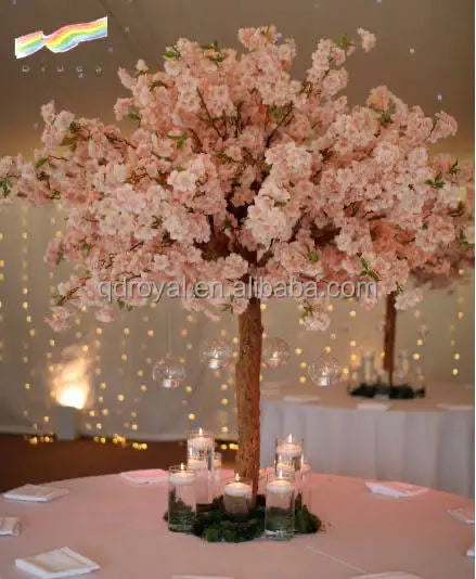 Wedding Holiday Decorative White Pink Faux Sakura Artificial Cherry Blossom Tree Silk Fiberglass Outdoor Use Christmas New Year
