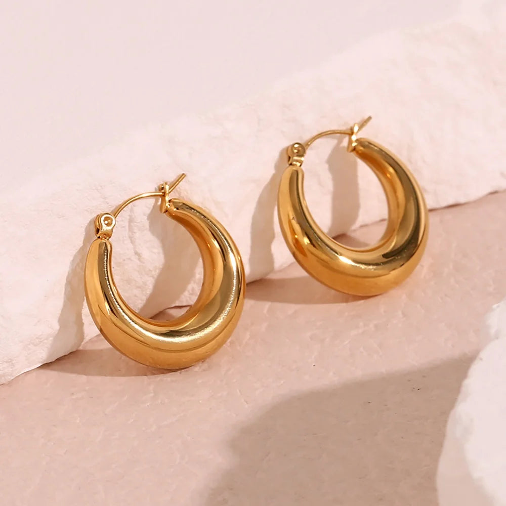 Dreamshow Classical Minimalist Hollow 18K Gold Plated Stainless Steel Hoop Earring Women Jewelry