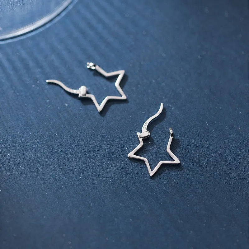 925 Sterling Silver Small Star Shape Hoops Piercing Earrings Unique Earings Fashion Jewelry for Women