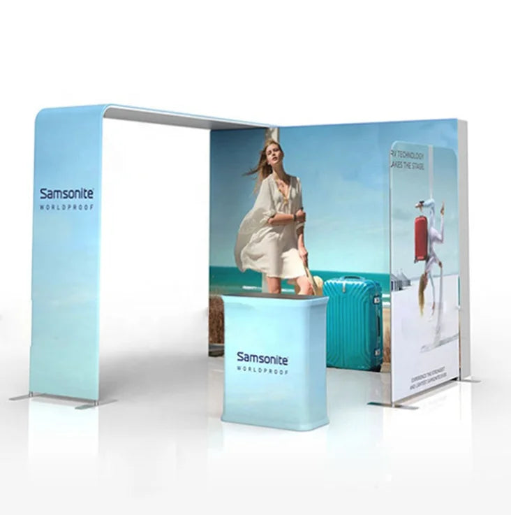 Quick Assemble Aluminum Tension Fabric Full Color Custom Logo Print Portable Advertising 10ft  Exhibition Trade Show Booth