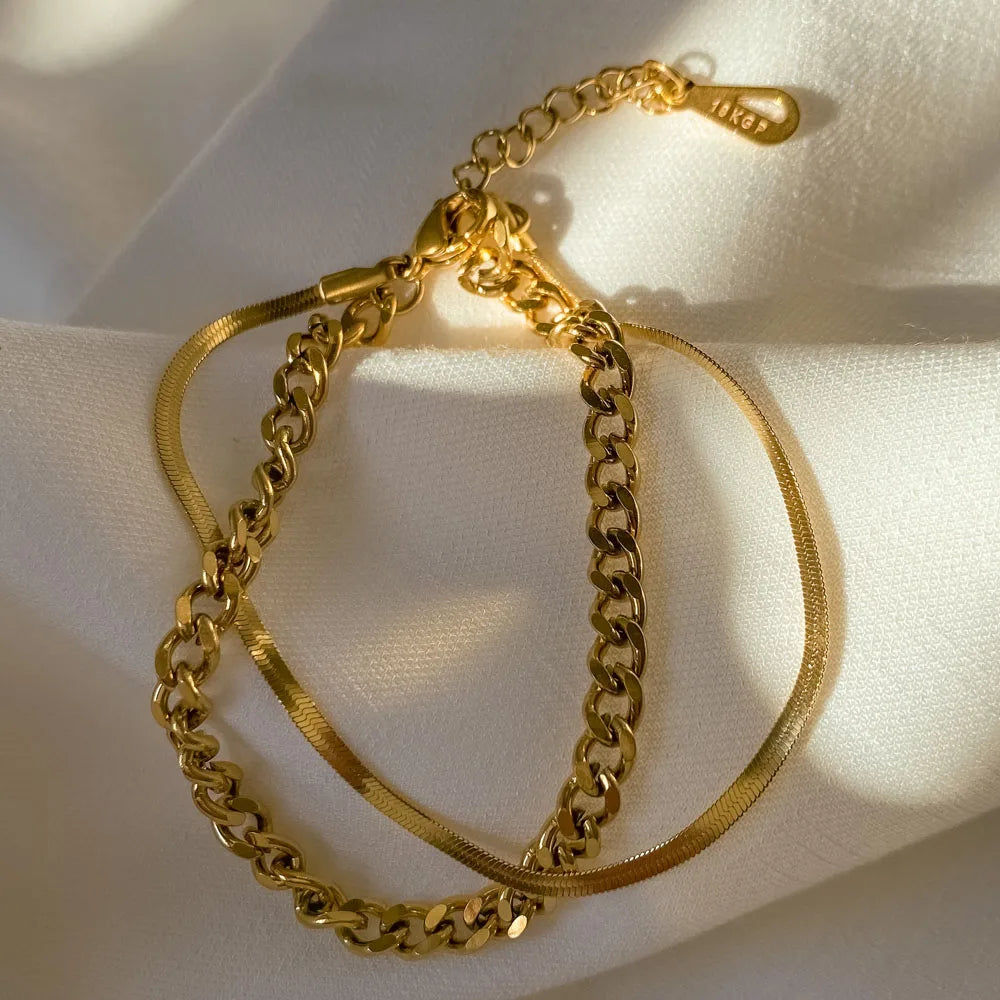 Wholesale Bohemia Style Double Layered Chunky Rope Cuban Flat Snake Link Chains Bracelets For Women