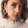 Kaimei New Arrival 2023 New Metal Wood Spliced Irregular Round Earrings for Women Party Natural Wooden 18k Gold Plated Earrings