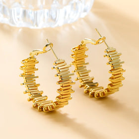 2024 Fashion Jewelry Copper Clip Earrings Heart Long Strip Metal Circular Jewelry Round Hoop 18k Real Gold Clip on Earrings