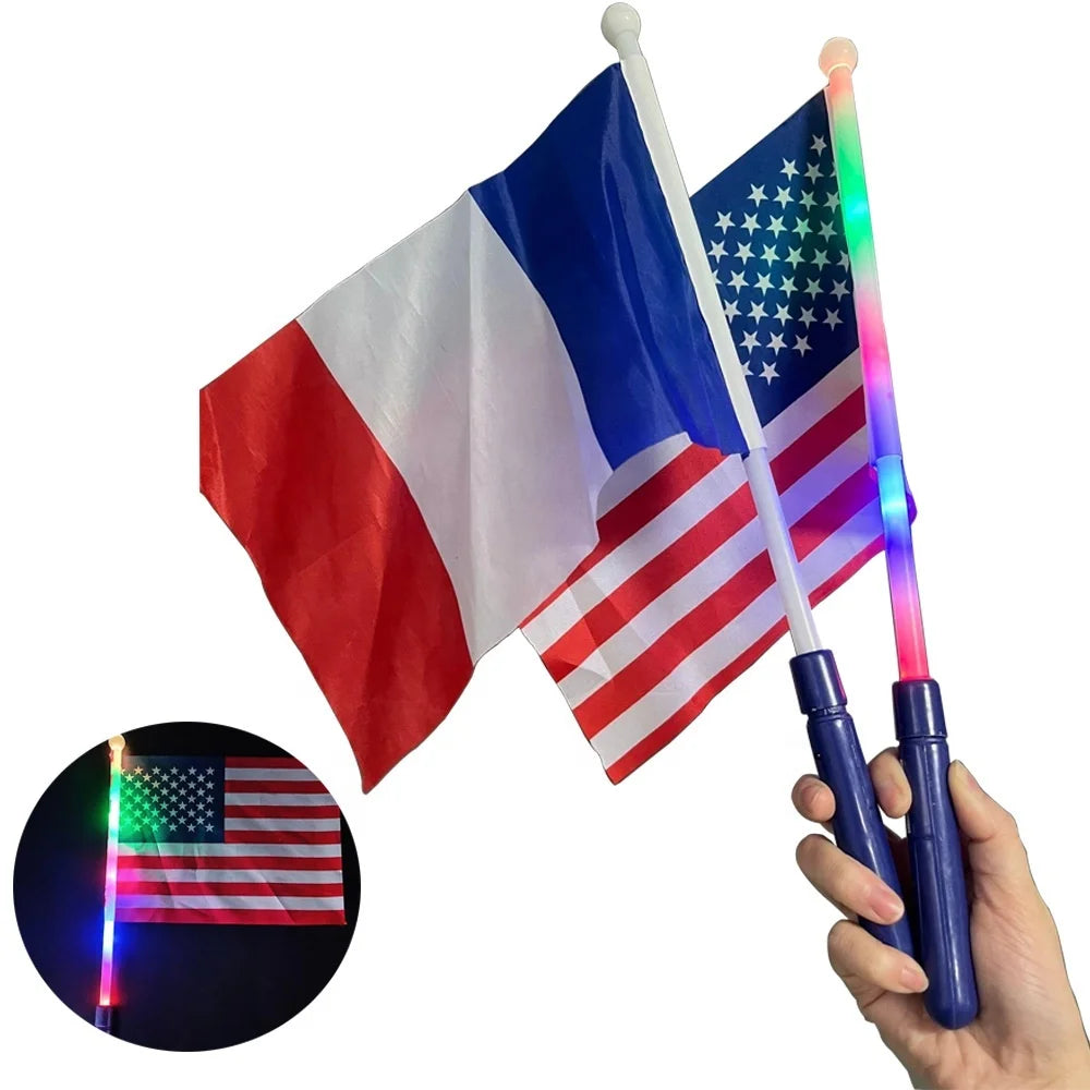 Custom Patriotic LED Flags Waterproof Flashing Pole for Ramadan Graduation Sporting Events National Holidays-Battery Powered