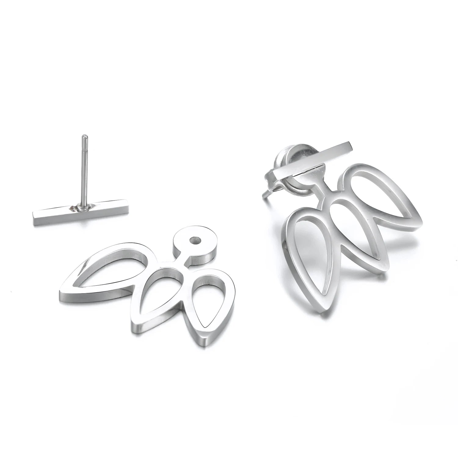 316L Stainless Steel Hollow Leaf Jewelry Simple Flower Petal Shape Stud Earrings