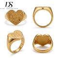 Chunky Finger Rings Women Jewelry Heart Shape Nameplate Letter Rings 18K Gold Plated Stainless Steel Jewelry