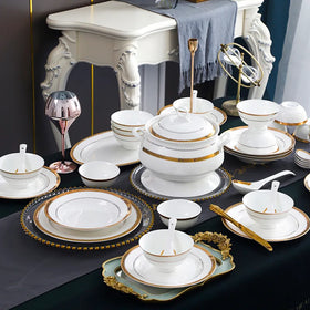 Hot Sale Luxury Golden Design Plate Bowl Bone China Cutlery Party Dinner Set