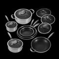 13 Pc Hex Hybrid Cookware Set W/ Lids Non Stick Stainless Steel Wok Clad Kitchenware Clod 3-ply Stainless Steel Honeycomb