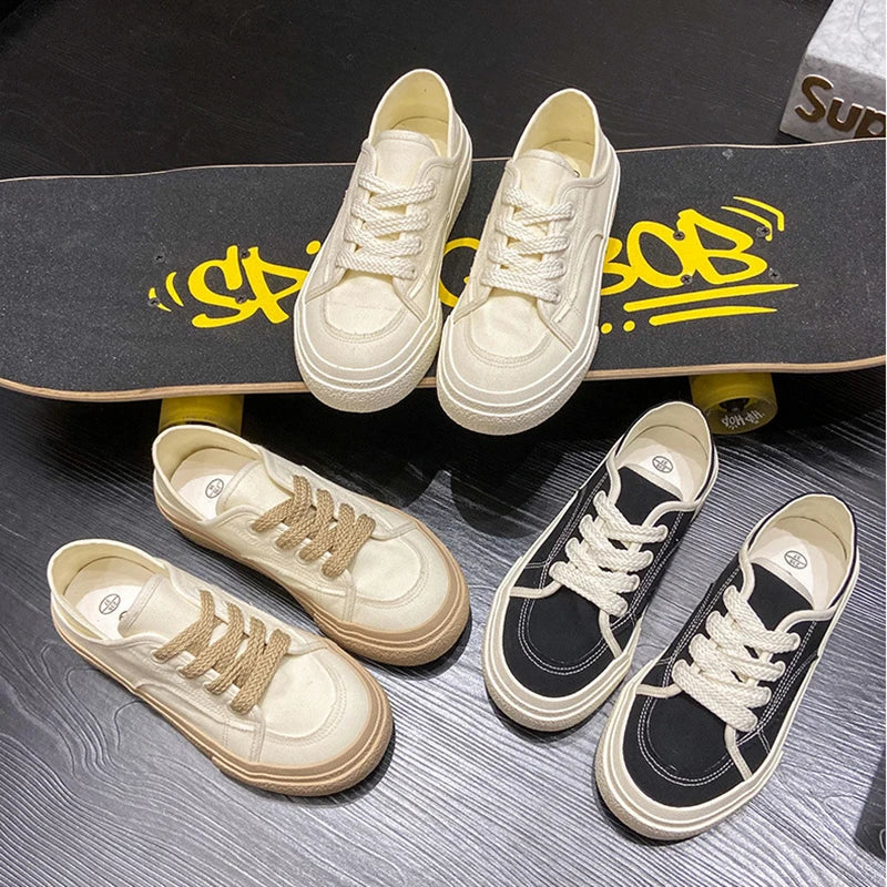 2024 Wholesale Breathable Summer Autumn Casual Running Walking Style Low Top Thick Soled Chunky Canvas Shoes for Women