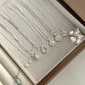 Fashion Jewelry Silver Chain Personalized Geometric Choker Charm Necklace Flower Gemstones Pearl Necklace for Women