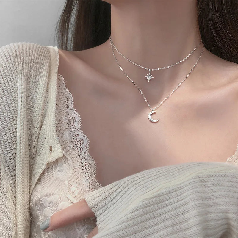 Fashion Romantic Star Link Chain Charm Necklaces & Pendants for Women Girls Wedding Party Jewelry Creative Chokers
