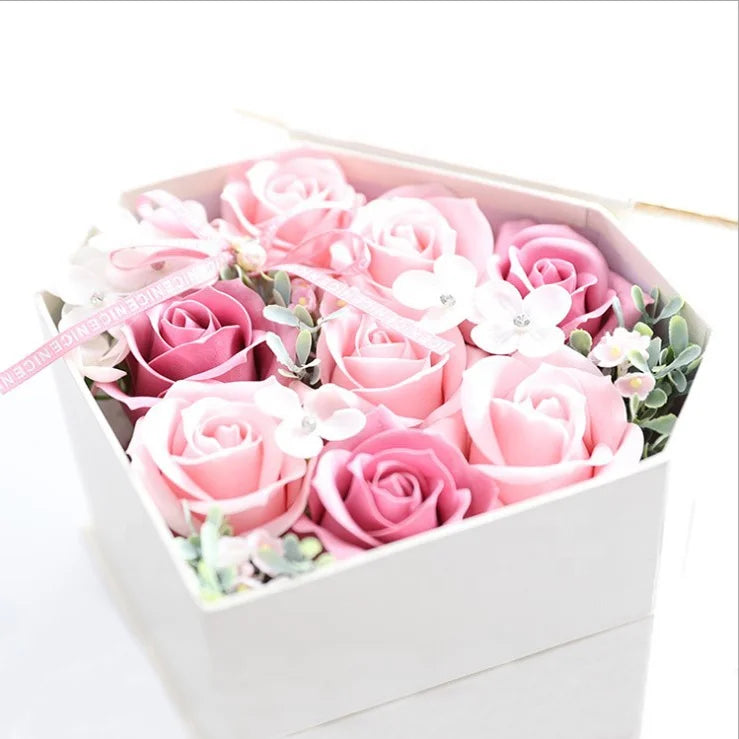 Heart-shaped Drawer Soap Flower Gift Box for Girlfriend Birthday Gift Creative Matching Card Masonry Box