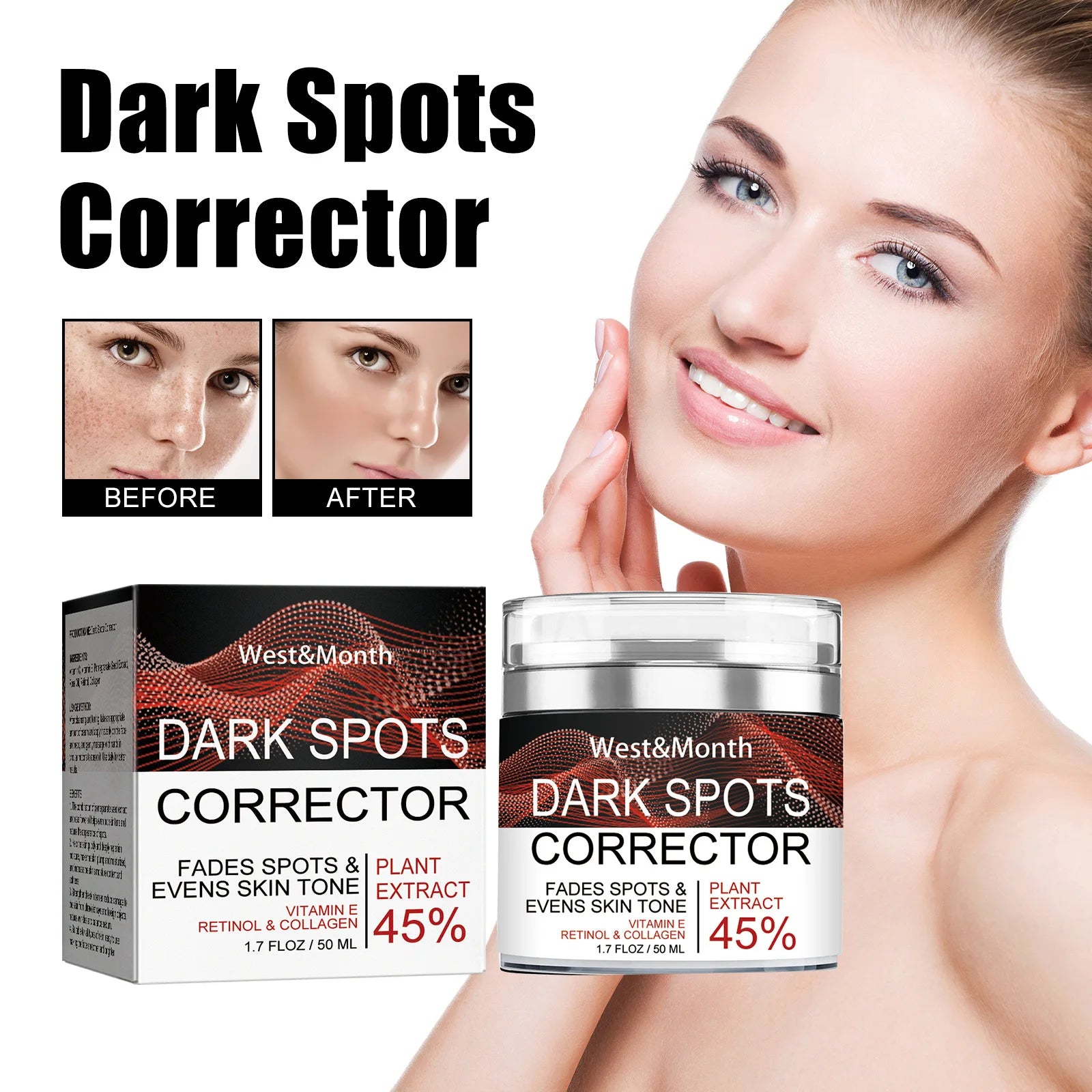 New Arrival West&Month Natural Repair Freckles Moisturizing Even Skin Tone Dark Spots Corrector Cream