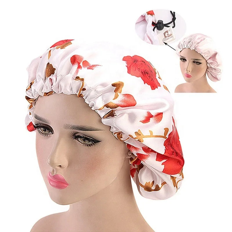 Double Side Printed Elastic Soft Hair Satin Round Beauty Bonnet for Women