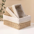 MSH 3-Piece Grass Cosmetic Organizer Set Woven Rectangular Countertop Storage Baskets