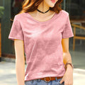 S-4XL Hot Sale Summer Korea Women Loose Slub Cotton T-shirt Solid Color O-neck Short Sleeve Lady Breathable Tops Casual T-shirt