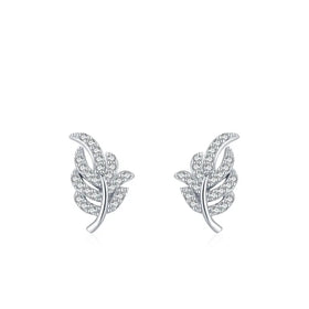 2023 Hot Style Fine Jewelry Feather Earrings 925 Sterling Silver Rhodium Plating Maple Leaf Stud Earrings for Women
