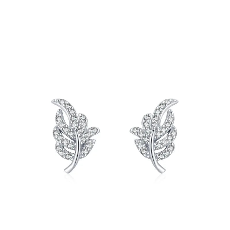 2023 Hot Style Fine Jewelry Feather Earrings 925 Sterling Silver Rhodium Plating Maple Leaf Stud Earrings for Women