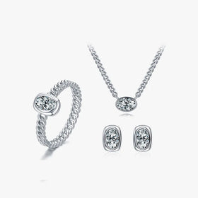 Simple Fashion Pure 925 Sterling Silver Diamond Zircon Earrings Necklace Ring Bridal Jewelry Sets for Women Girls