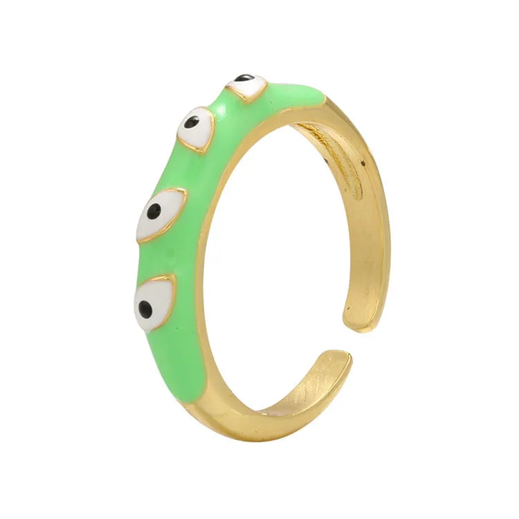 Ra1060 Hot Sale Delicate 18k Gold Plated Brass Multicolor Rainbow Enamel Gold Plated Evil Eyes Open Rings for Women Ladies