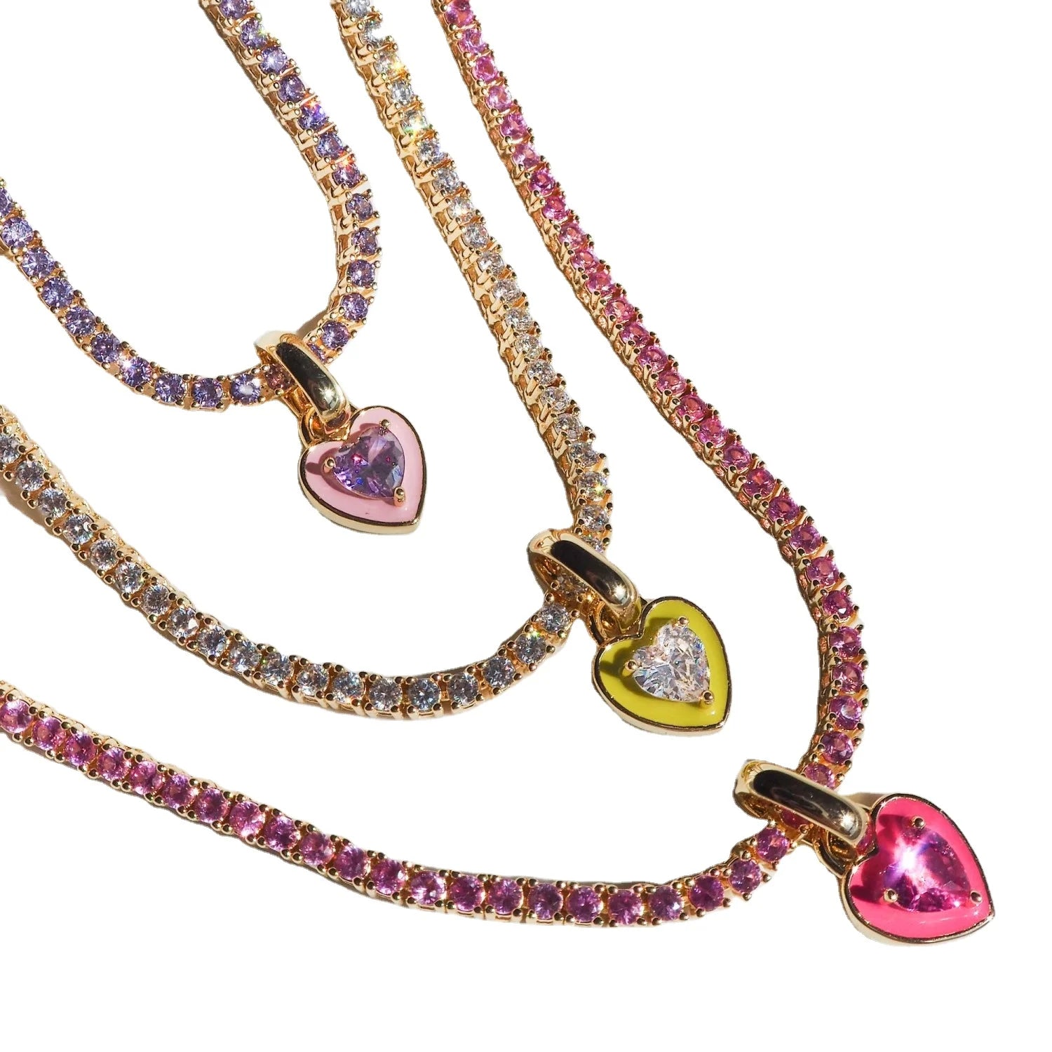 Hot Selling Trendy Colorful Zircon Necklace Fashion Luxury Heart Pendant Tennis Necklace For Women