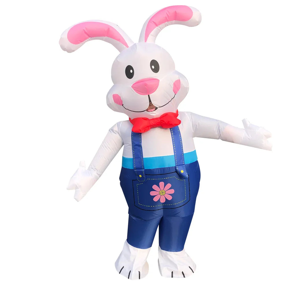 White Adult Easter Bunny Inflatable Costume with Fan Polyester Material Blow up Bodysuit Mascot Suit