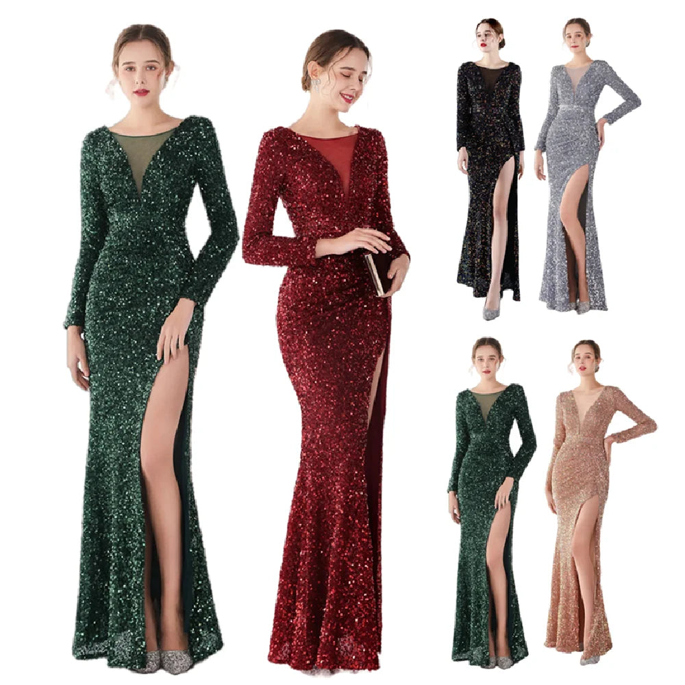 19116# Latest Design Gowns for Women Evening Dresses Long Sleeve Sequin Party Dresses Women Long Elegant Mermaid Formal Dress