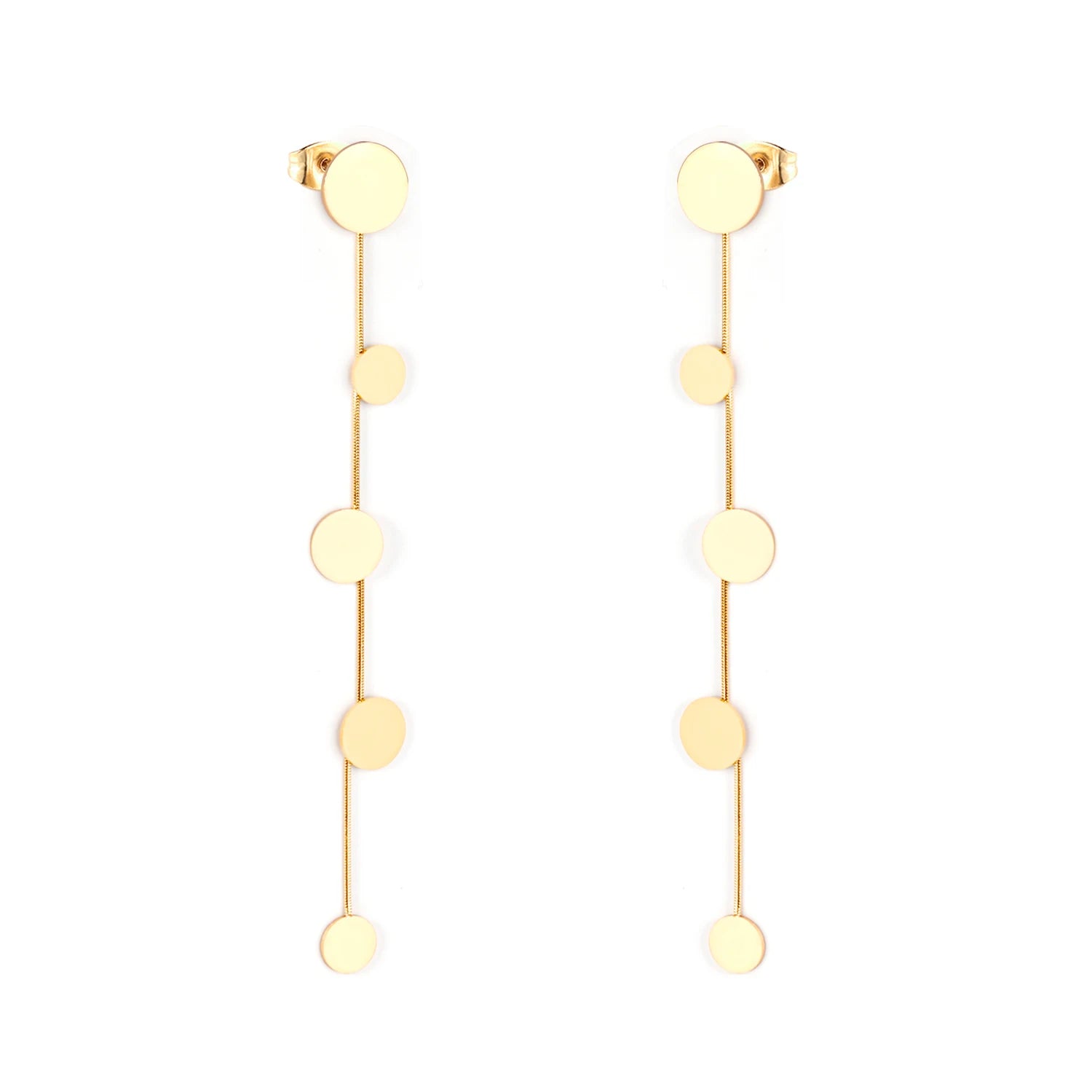 Unique Round Chain 18K Gold Plated Dangle Long Earrings Stainless Steel Wedding Party Fashion Jewelry Drop Earrings for Women