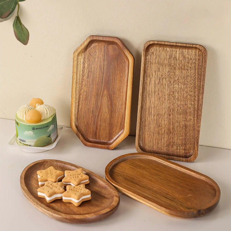 Acacia Wood Eco-Friendly Modern Luxury Rectangular Large Serving Trays & Platters for Food Charcuterie Appetizer Cheese Board