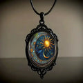 Oval Glass Pendant Necklace Sun and Moon Jewelry in Enchanting Black Frame for Wholesale N240251